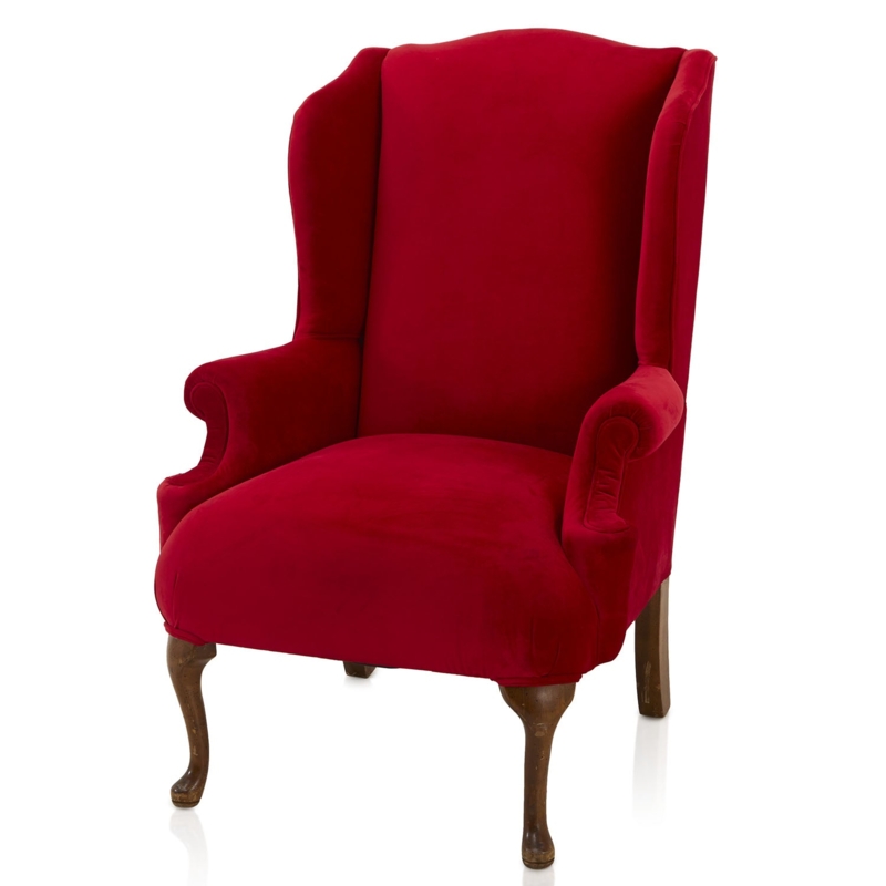 Wingback Armchair: Ruby Red Velvet, Cabriole Legs, Traditional Style