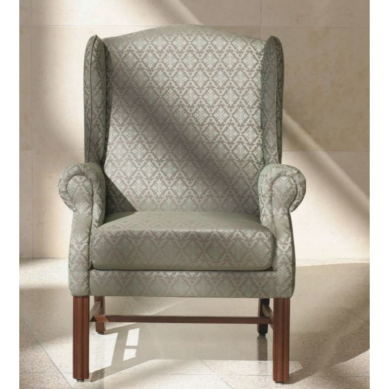 Wingback Armchair Sage Green Damask Fluted Legs Traditional