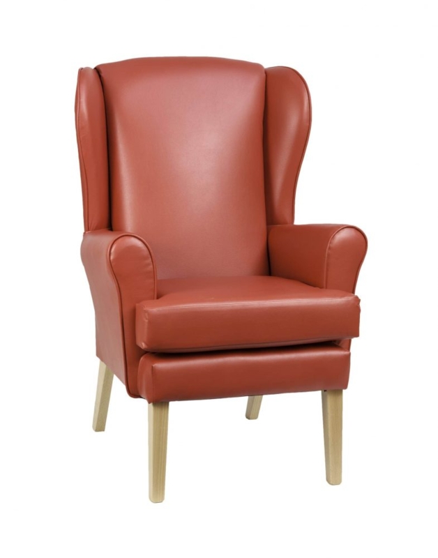 Wingback Armchair with Piped Edges | Terracotta Vinyl High Seat Orthopedic
