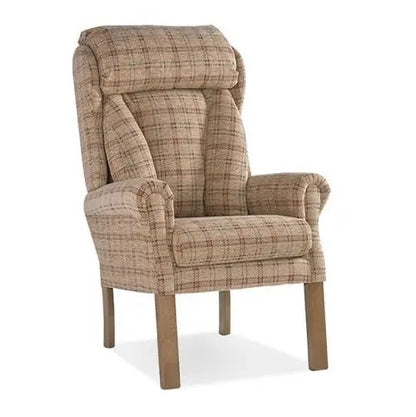 Wingback Armchair with Plaid Pattern | Beige Traditional Fireside Chair