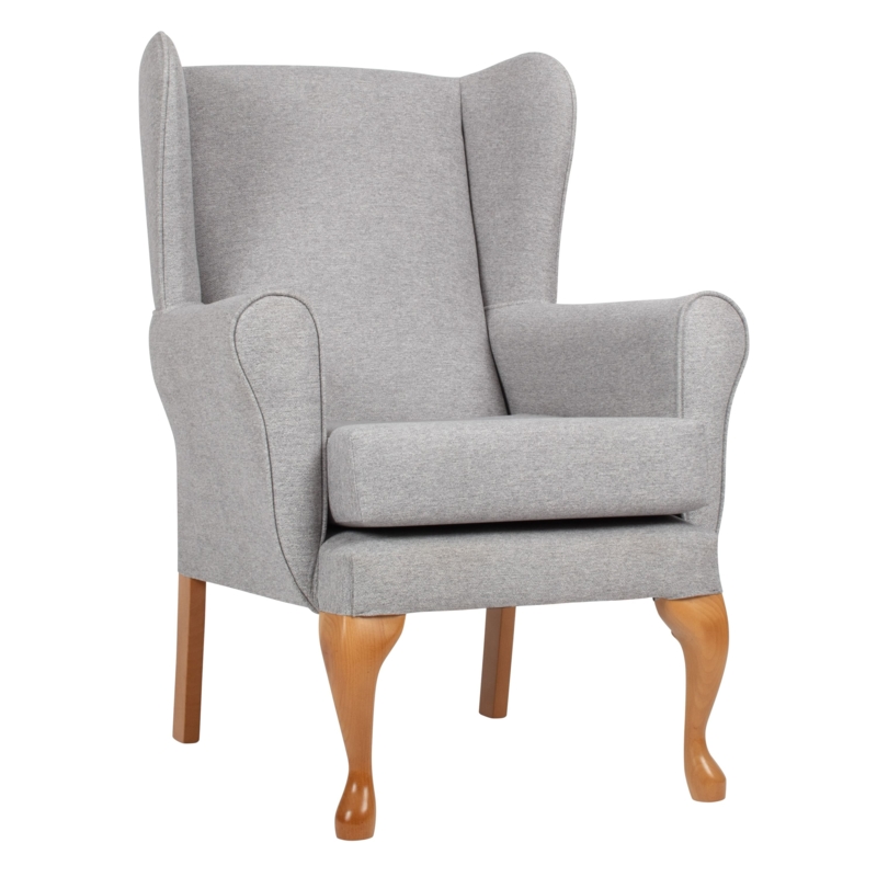 Wingback Armchair with Scrolled Arms | Heather Grey Queen Anne Chair