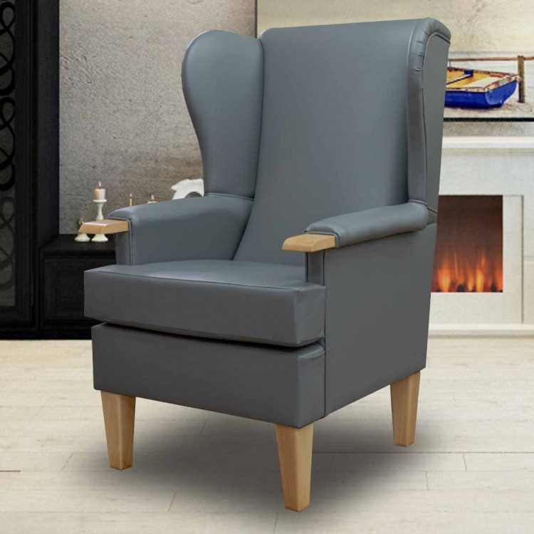 Wingback Armchair with Wooden Grips | Slate Grey High Back Orthopedic