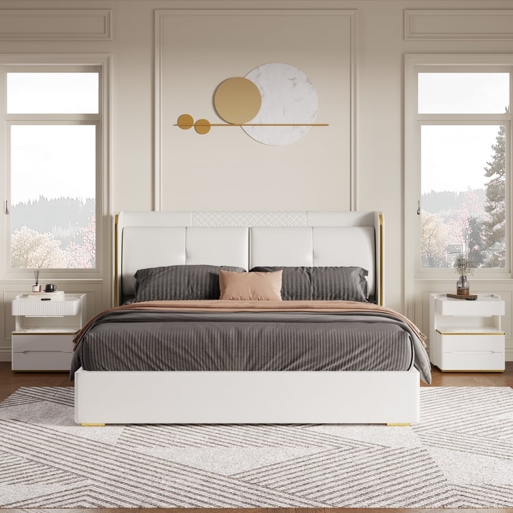 Wingback Bed King, Quilted Diamond Detail and Gold Accent Trim