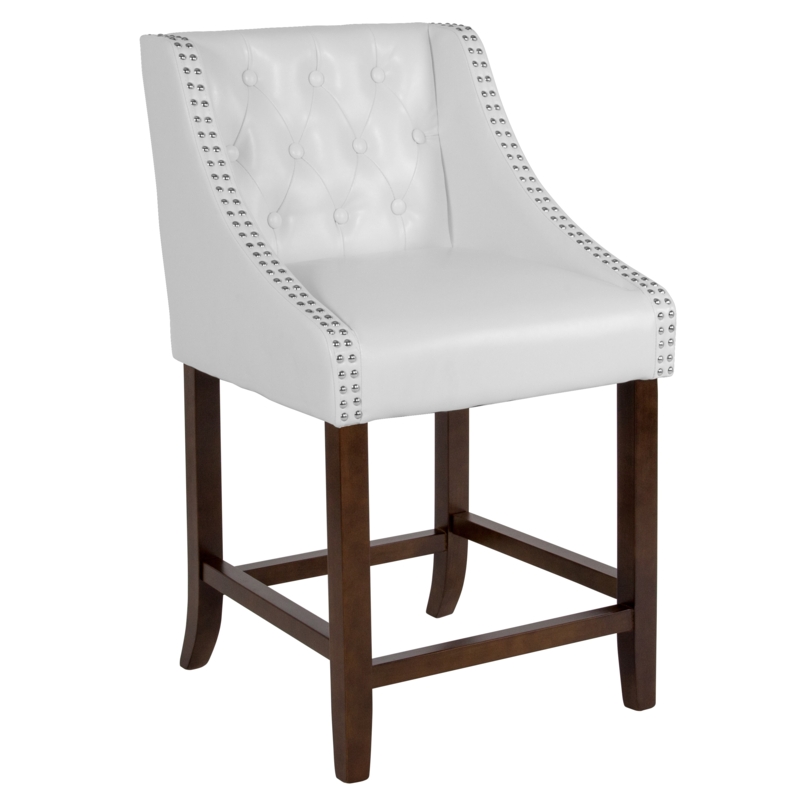 Wingback Counter Stool with Silver Nailheads and Dark Walnut Legs