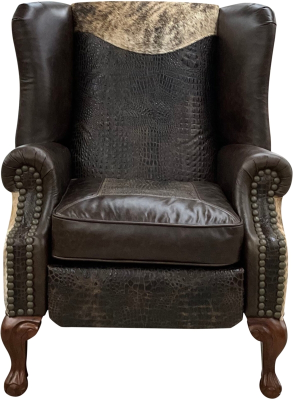 Wingback Recliner: Dark Chocolate Embossed Crocodile with Hide Accent