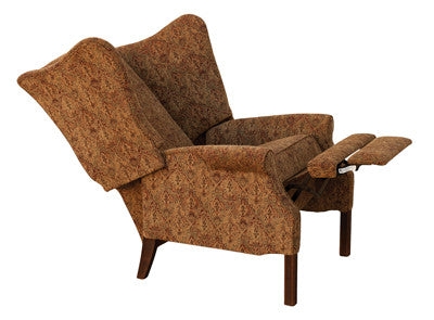 Wingback Recliner: Earth Toned Traditional Damask Pattern