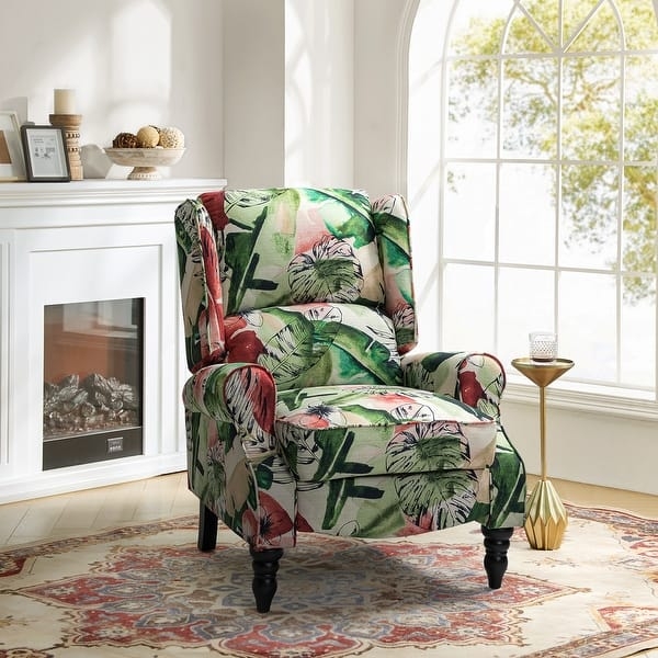 Wingback Recliner: Eclectic Tropical Botanical Print Fabric
