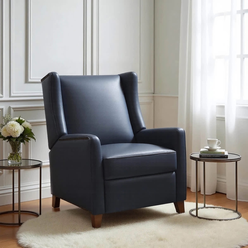 Wingback Recliner Leather-Like Nailhead Trim Tapered Legs
