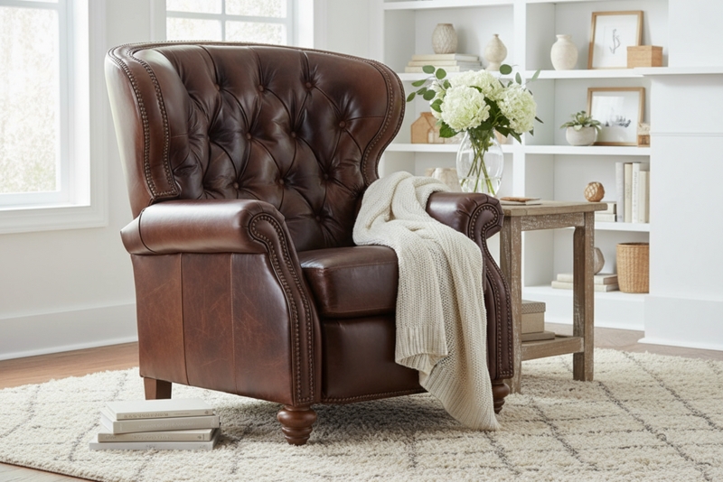 Wingback Recliner: Oversized Chocolate Leather-Like with Tufting