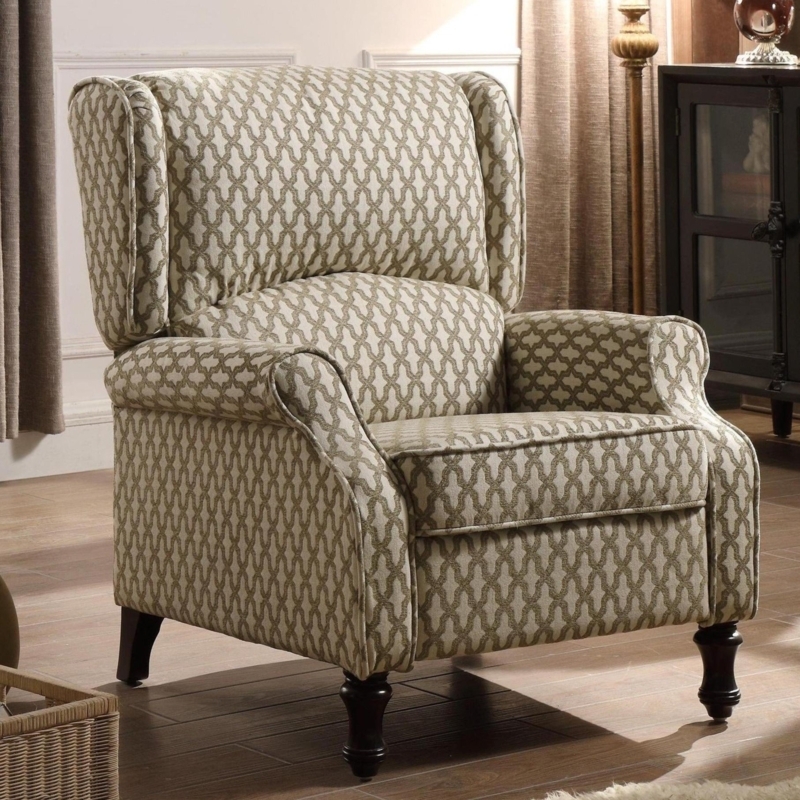 Wingback Recliner: Sage Geometric Trellis Pattern Fabric