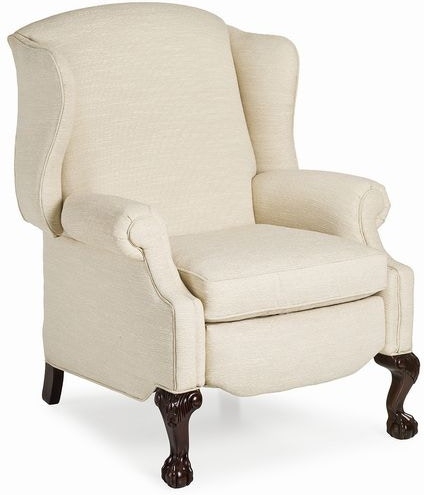 Wingback Recliner: Traditional Cream Fabric with Ball and Claw Feet