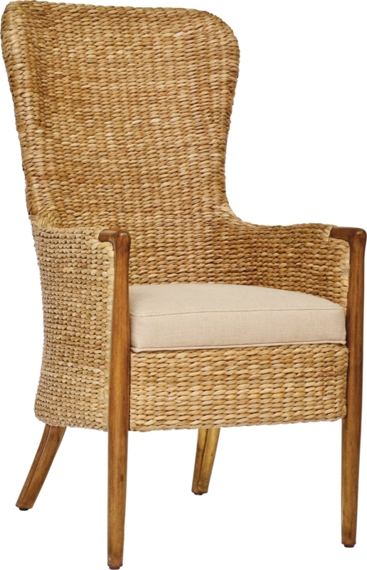 Wingback Seagrass Dining Chair with Wood Arms