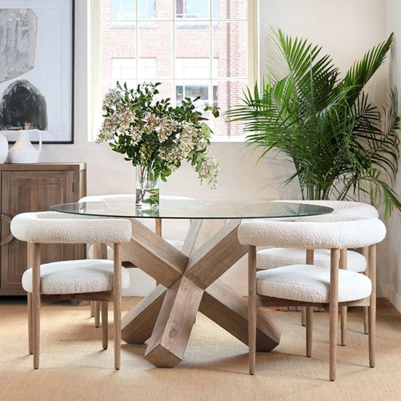With Glass Top Dining Set Design Wood JUDY 60" ROUND GLASS TOP DINING TABLE   ShopDesignTap