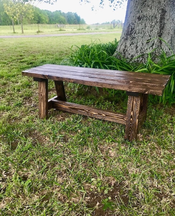 Wood Bench featuring High Contrast Grain and Chunky Legs