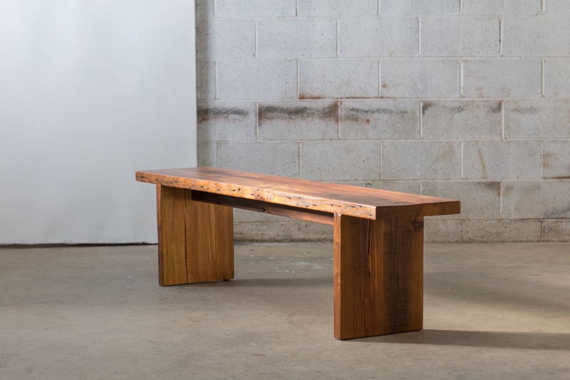 Wood Bench Reclaimed Slab Top Inset Legs Rustic Modern Farmhouse