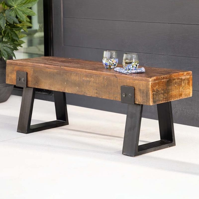Wood Bench U-Shaped Metal Legs Industrial Rustic Reclaimed Timber