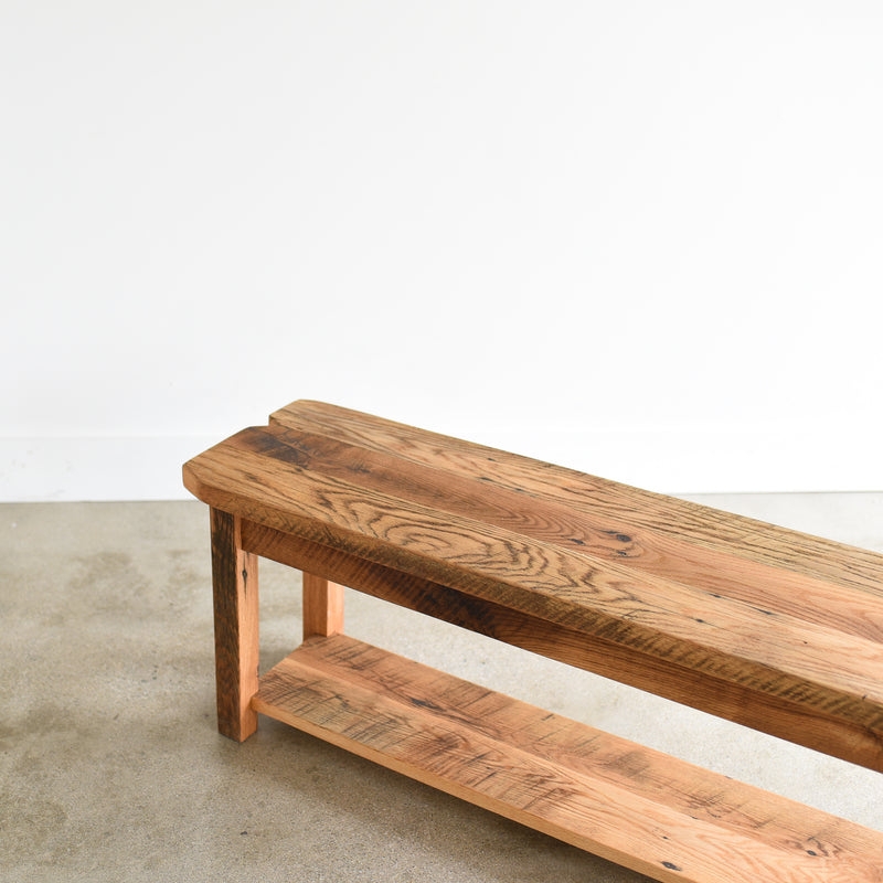 Wood Bench With Lower Shelf Reclaimed Look Farmhouse Entryway