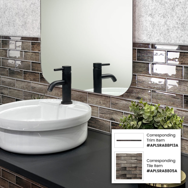 Wood Brown Glass Tile Trim with Slim Profile for Modern Edge