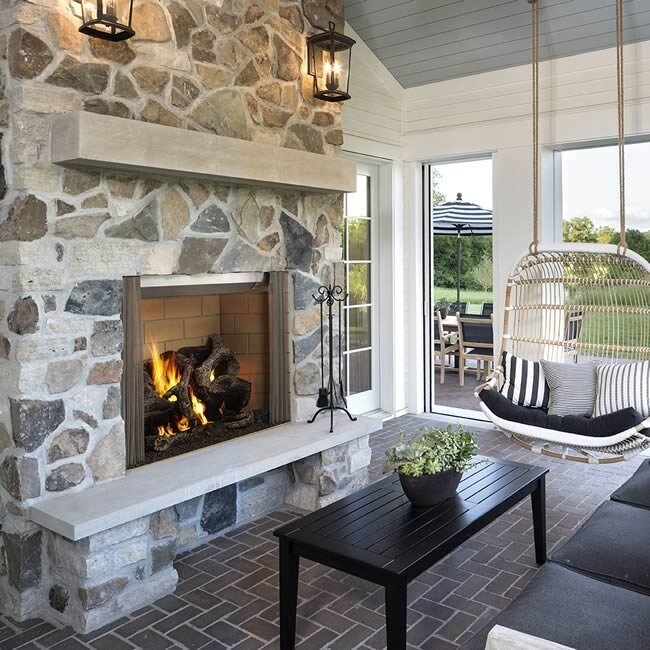 Wood Burning Fireplace, 42-Inch, with Stacked Stone Surround