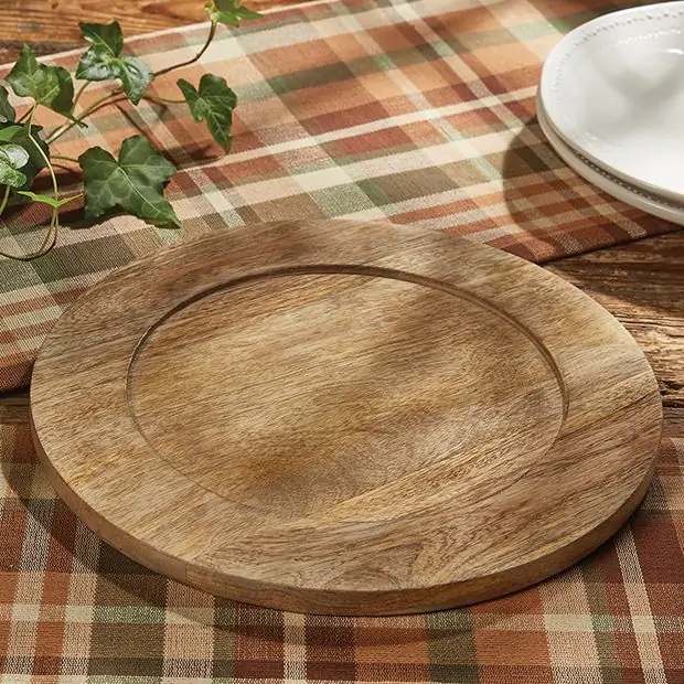 Wood Charger Plate with Recessed Center, Natural Grain, Honey Brown