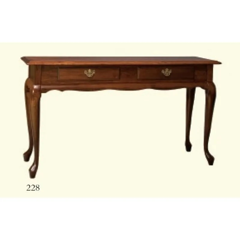 Wood Console Table: Two Drawers, Drop Pull Hardware, Cabriole Legs