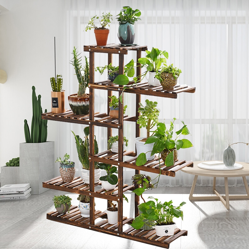 Wood Plant Stand High Low Shelves Flower Rack Planter Display for Indoor  Outdoor