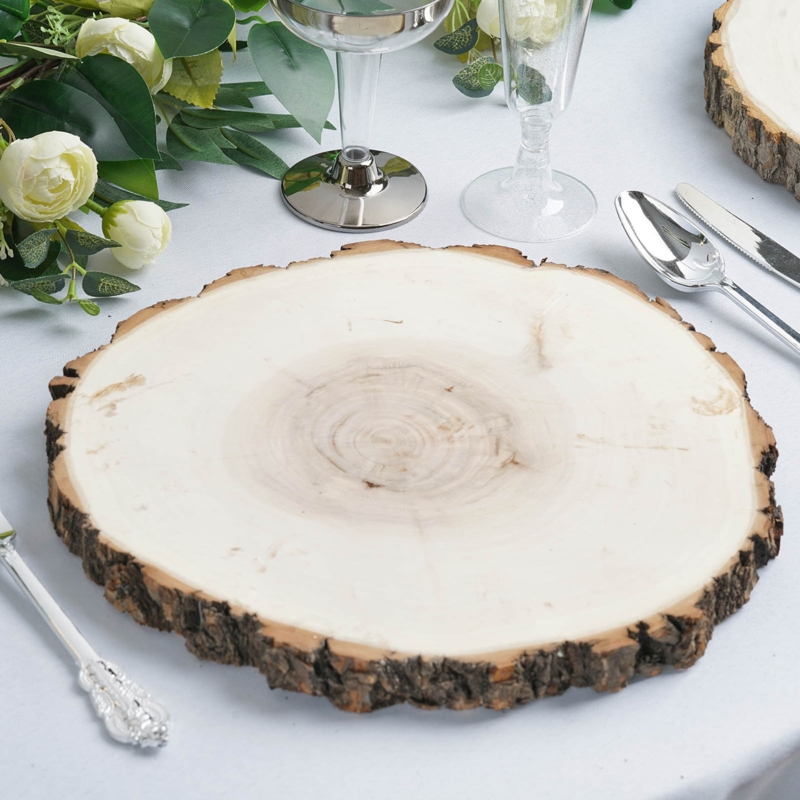 Wood Slice Charger Plate with Live Bark Edge, Rustic Wedding Decor