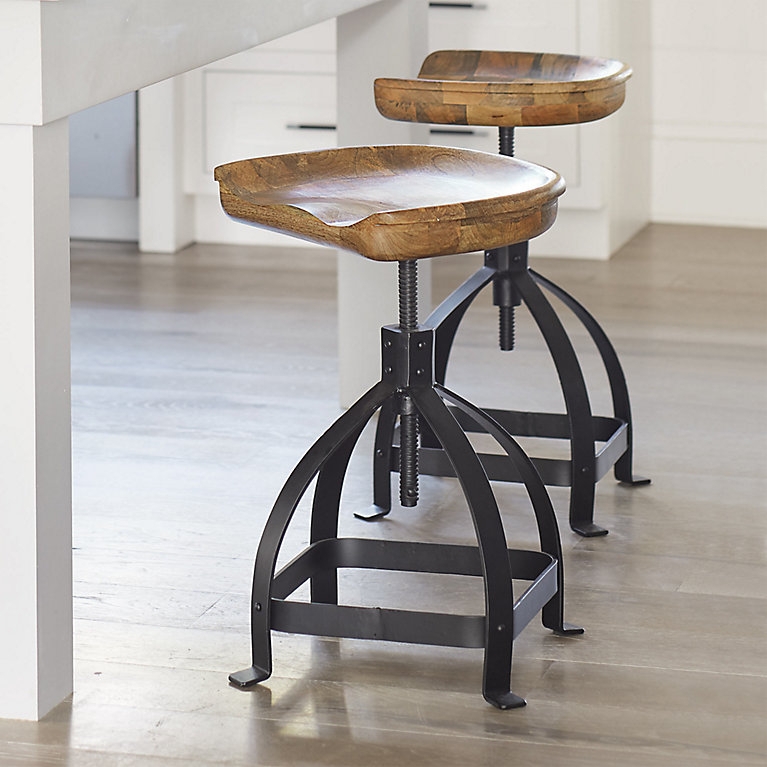 Wood Tractor Seat Swivel Stool Arched Metal Legs Adjustable