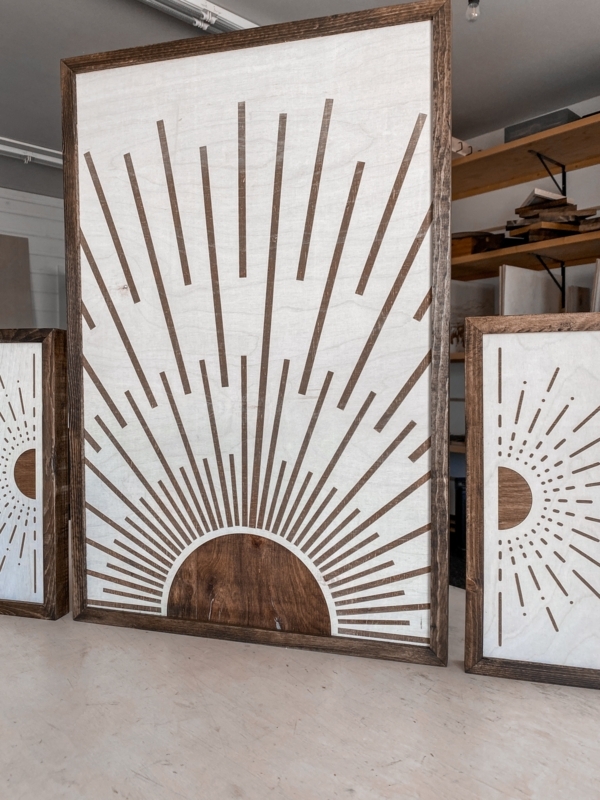 Wood Wall Art Three Piece Set in Natural Birch with Mitered Frames