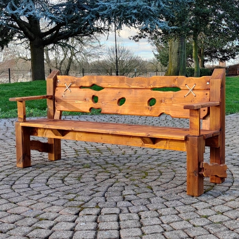 Wooden Garden Bench with Decorative Rope X and Wavy Edges