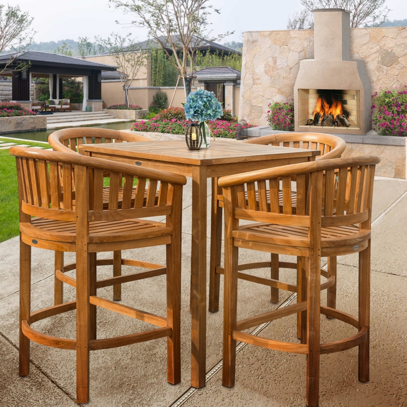 Wooden Outdoor Bar Set featuring Wrap Around Arm Stools