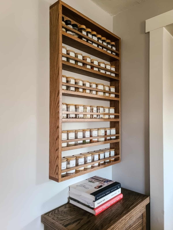 Wooden Spice Organizer 6-Tier Honey Oak Slim Profile Wood Guard Rails