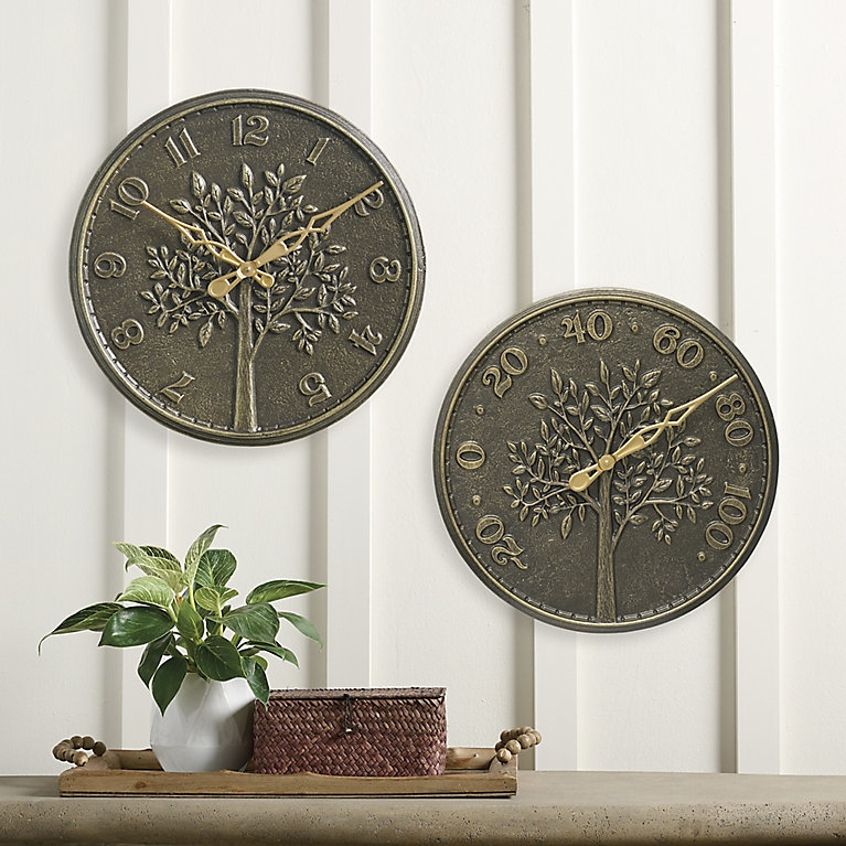 Woodland Tree Outdoor Wall Clock & Thermometer