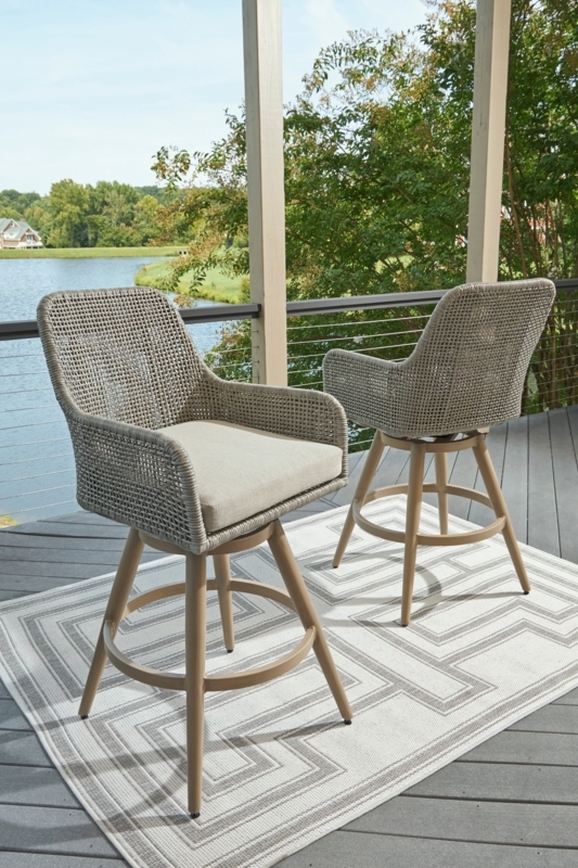 Woven Coastal Bar Seating Swivel Cool Gray Wicker