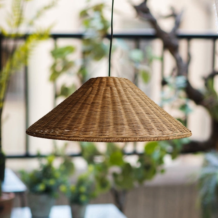 Woven Cone Pendant Light Tight Horizontal Weave Natural Rattan Wabi Sabi