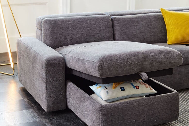 Woven Fabric Storage Sectional Sofa with Lift-Top Chaise Compartment
