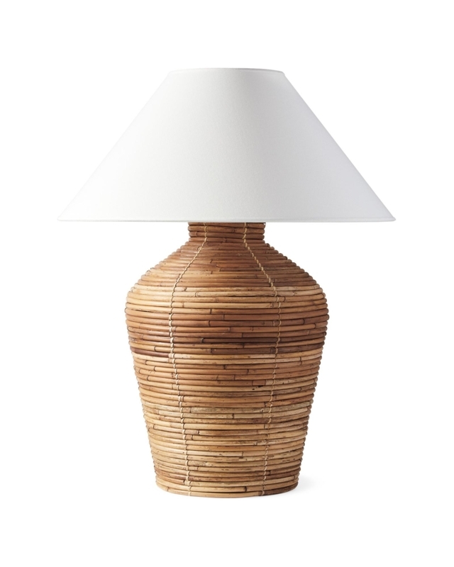 Woven Jar Table Lamp with Rattan Base and White Empire Shade