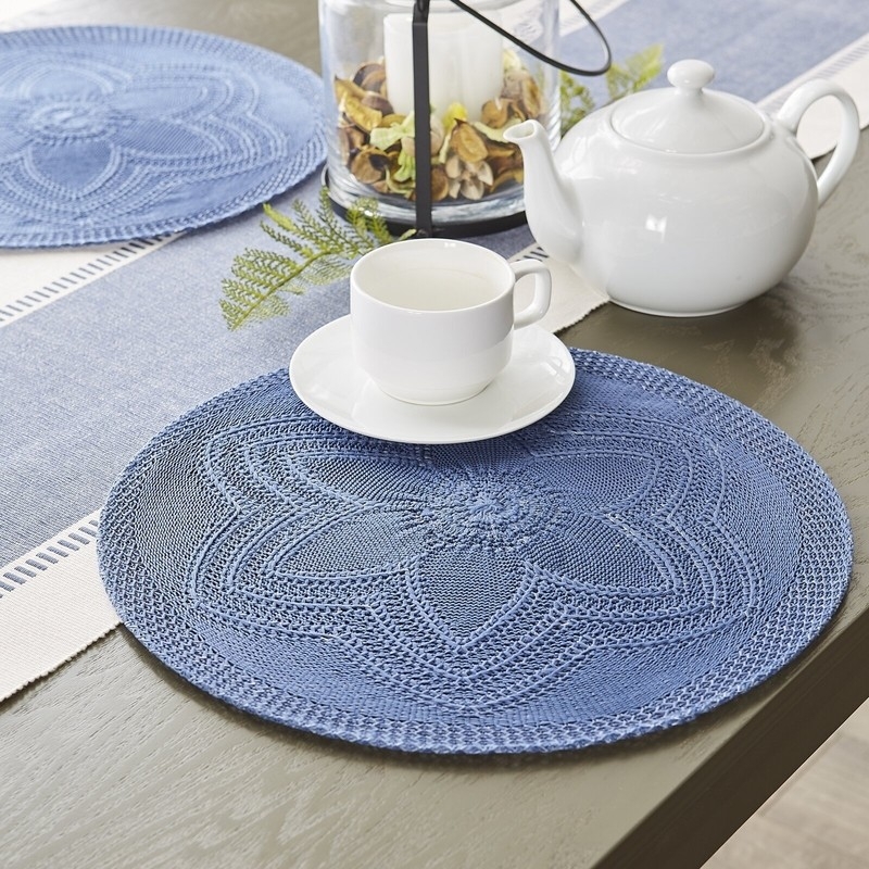 Woven Placemat Intricate Floral Pattern Round Coastal Decor