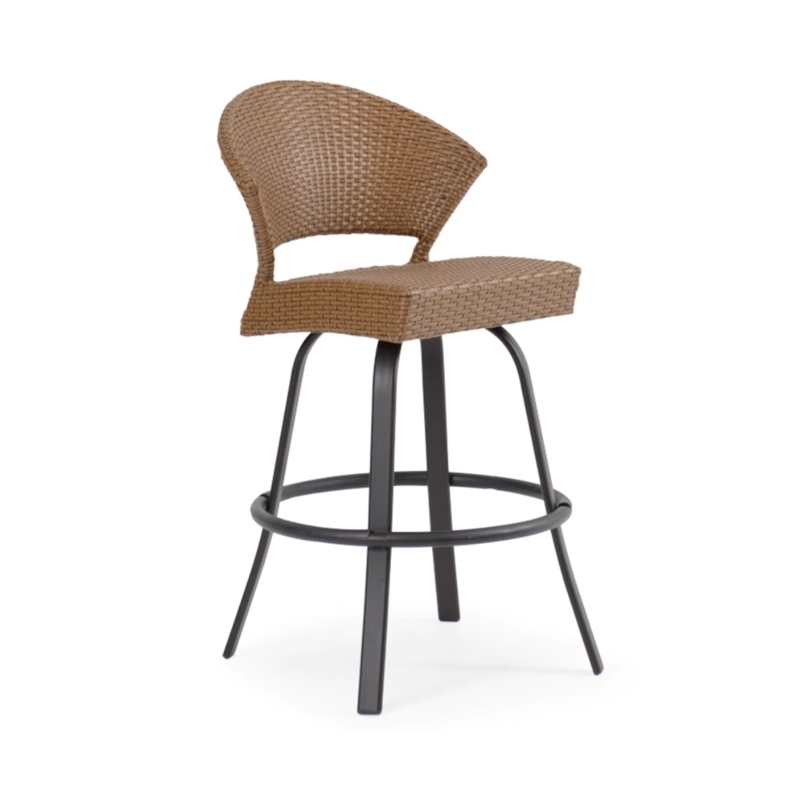 Woven Swivel Bar Stool Armless Brown Rattan-Style Resin