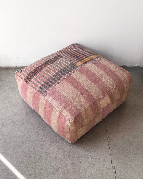 Woven Textile Ottoman: Patchwork Stripes & Low-Profile Floor Seat