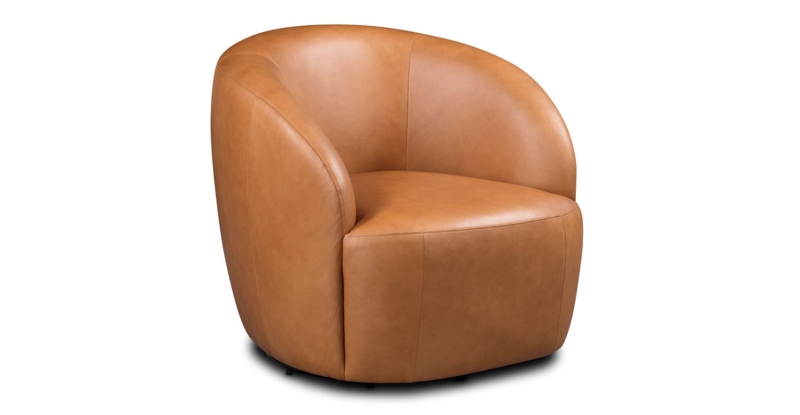 Wrap Around Arms Chair Cognac Tan Leather Hidden Swivel Base Modern