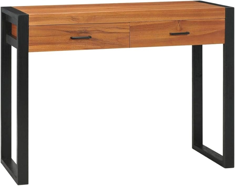 Writing Desk C-Frame Legs Compact Profile Honey Brown Wood