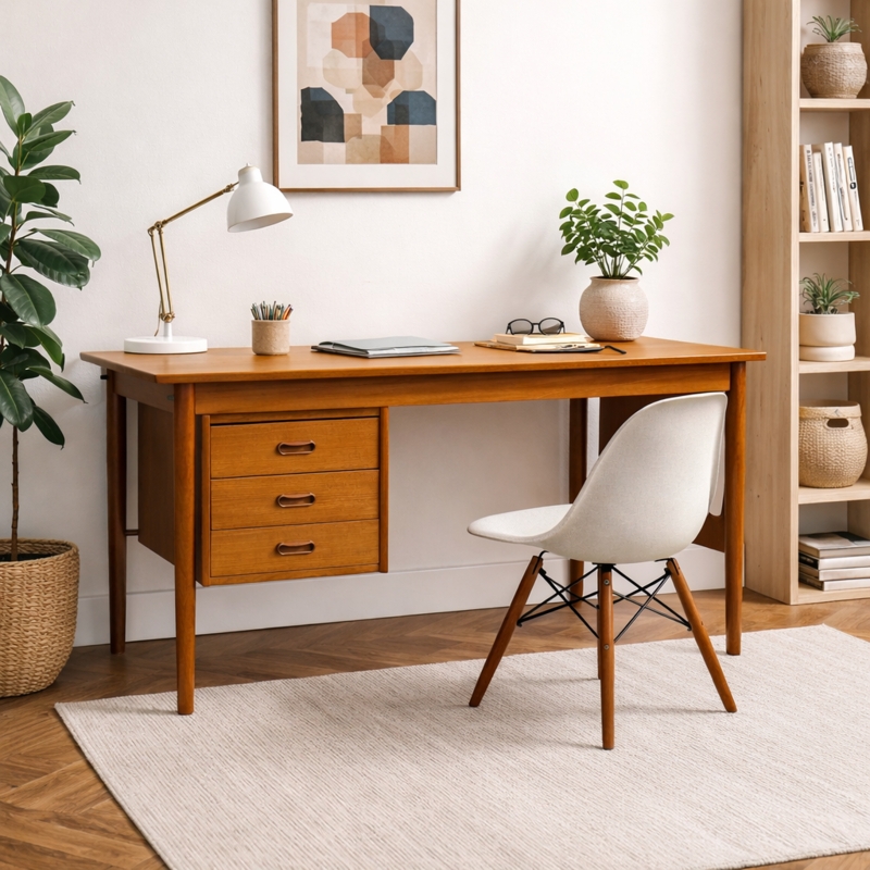 Writing Desk Drop Leaf Top Three Drawers Danish Design
