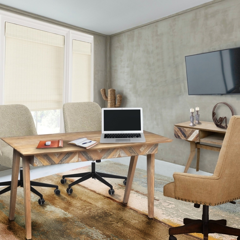 Writing Desk Herringbone Pattern Tapered Legs Art Deco Workspace