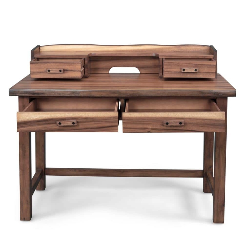 Writing Desk Live Edge Hutch Top Wooden Pulls Rustic Walnut