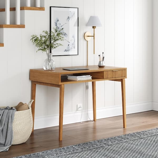 Writing Desk with Fluted Drawer Front and Open Cubby