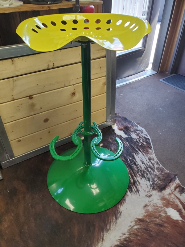 Yellow Bar Stool Western Horseshoe Footrest Green Base Glossy