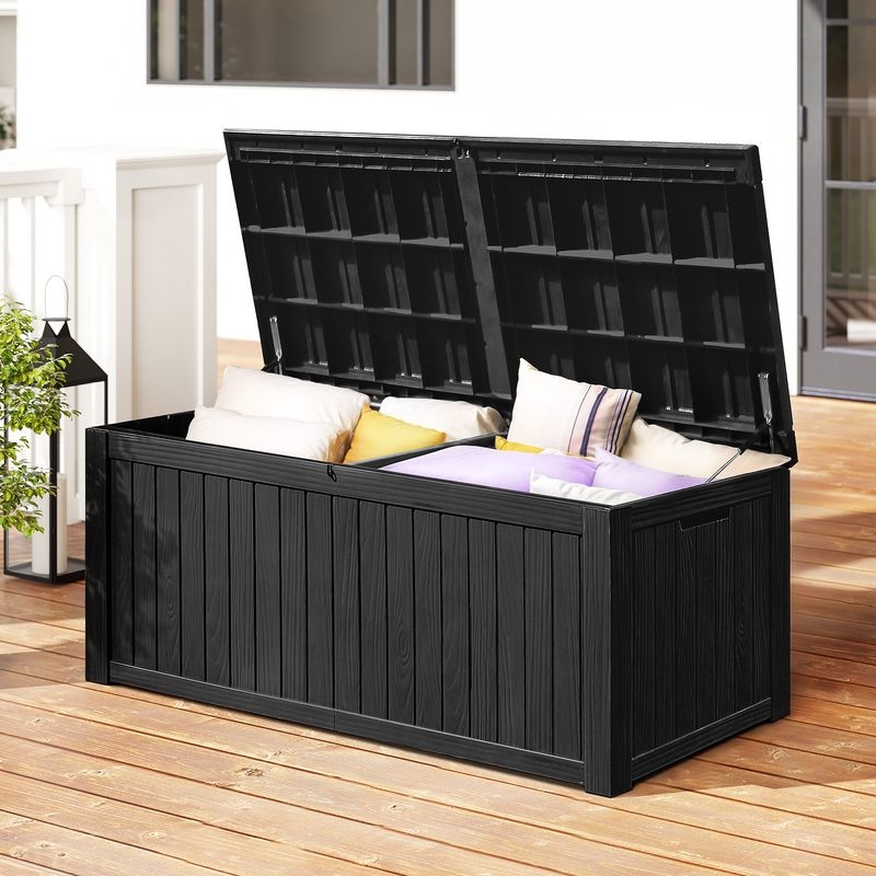 Yitahome | 150 Gallon Black Large Outdoor Waterproof Resin Deck Box with  Hydraulic Hinge