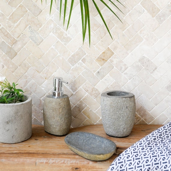 Zen Bathroom Accessory Set with Organic Stone Shapes and Matte Finish