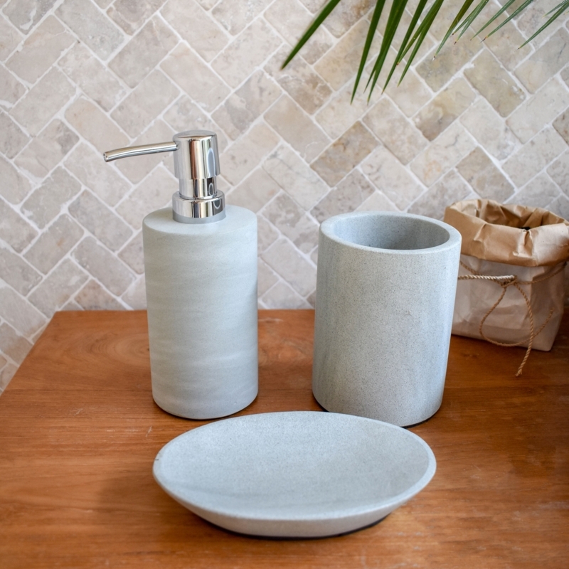 Zeolite Stone Bathroom Accessories Set with Matte Cylindrical Form